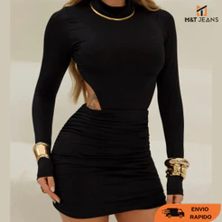 Vestido Feminino Suplex Manga Longa Justo Modelador Confortável Moda Inverno Elegante Casual
