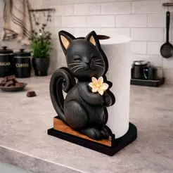 Porta Papel Toalha Gato Preto MDF Suporte Rolo Cozinha Decorativo Fofo Moderno