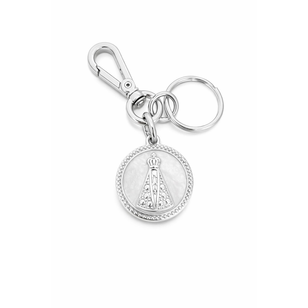 Chaveiro Nossa Senhora Aparecida Prateado Medalha Religiosa Fé Proteção Amuleto Católico