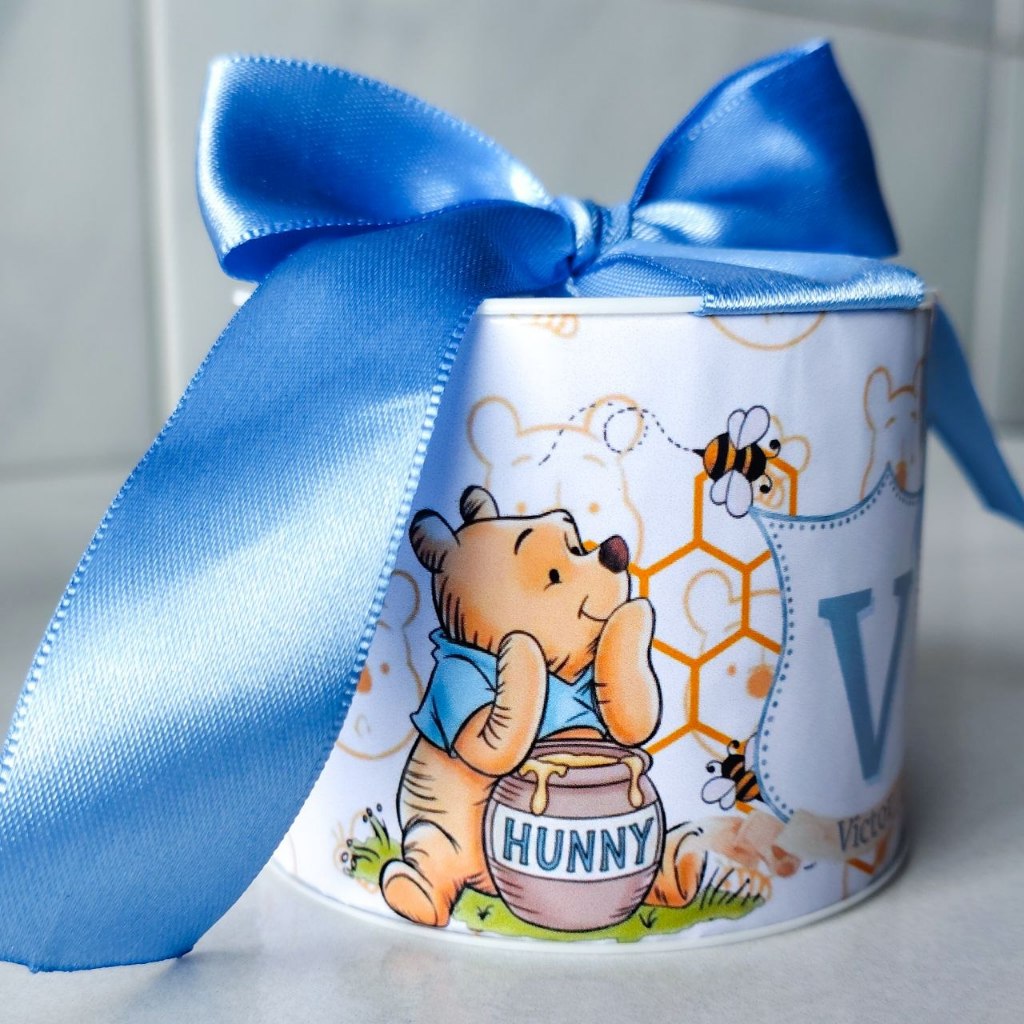 Kit mini tubolatas ursinho pooh personalizadas 5x6 - chá de bebê, lembrancinhas maternidade, batizado, aniversário