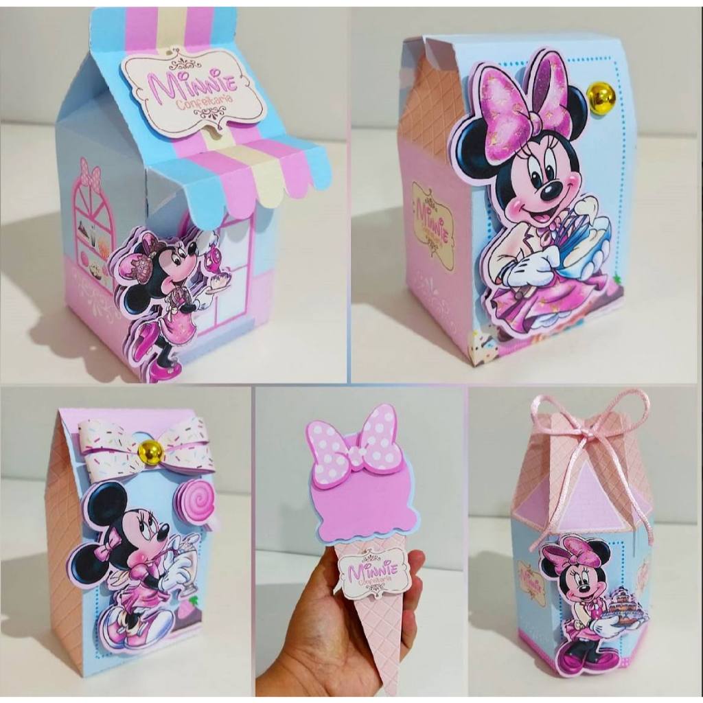 Kit festa- Minnie Confeiteira- Lembrancinha Personalizada – Caixinhas infantil Decoração Aniversário-  Pegue e Monte