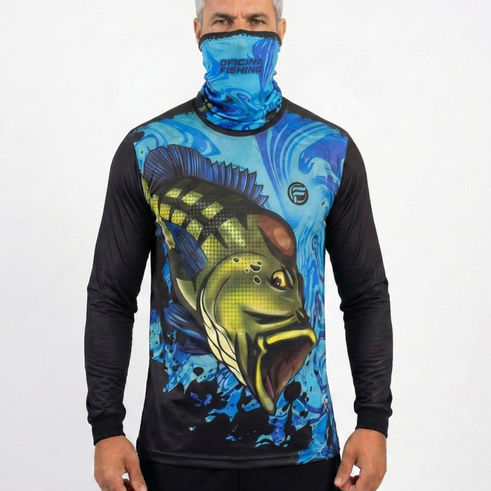 Kit Camisa Camiseta De Pesca Manga Longa Dryfit + Bandana C/ Proteção Térmica Uv50