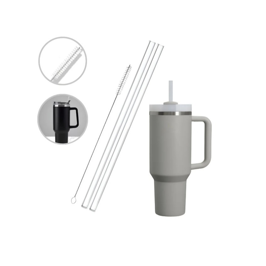Kit 2 Canudos de Substituição Compatível com Copo Térmico Stley Quencher + Escovinha de Limpeza