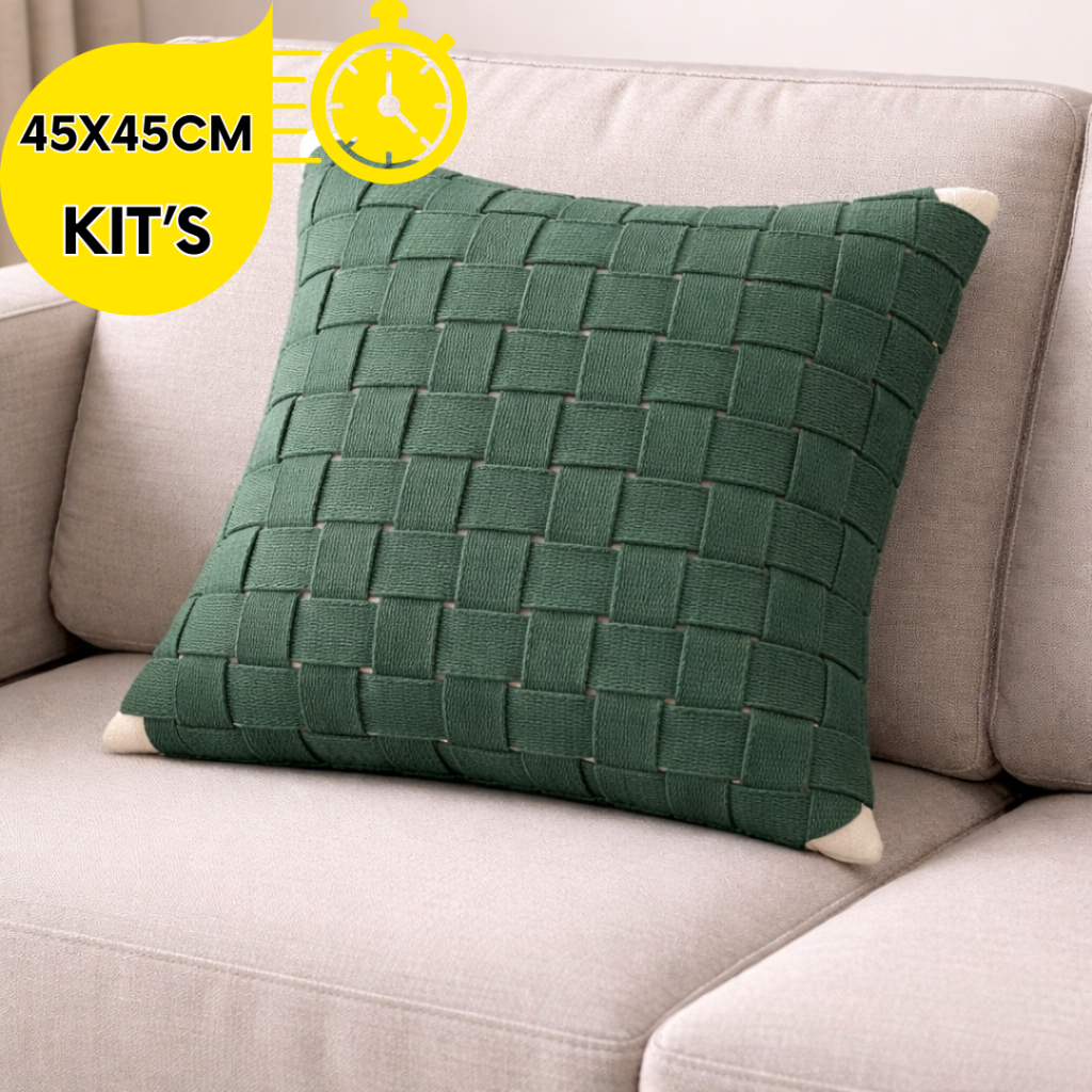 CAPAS DE ALMOFADA TRANCE FEITAS A MÃO – VERDE ELEGANTE EM TRAMA PREMIUM PARA UM TOQUE CONTEMPORÂNEO.