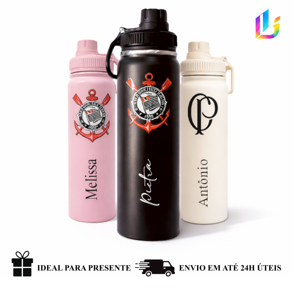 Garrafa Térmica Inox 800ml Personalizada Time Corinthians - Presente Torcedor/Futebol