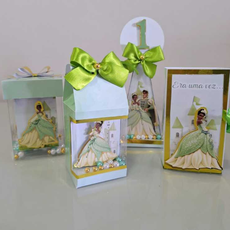 Kit Pronto Lembrancinhas Personalizadas Caixinhas Luxo Princesa Tiana (Princesa e o Sapo)