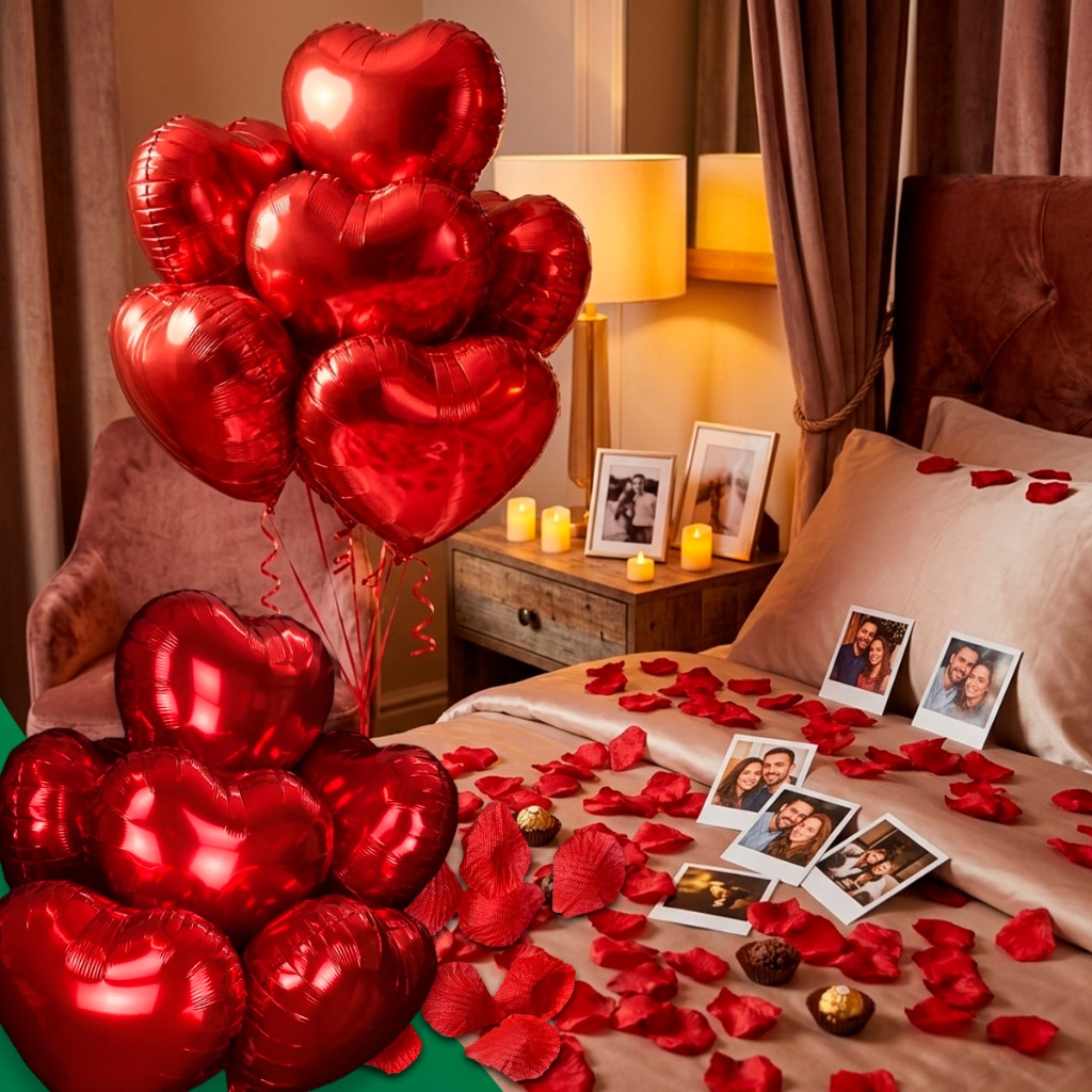 Kit Decoração Romantica 200 Pétalas + 6 Balões Coração