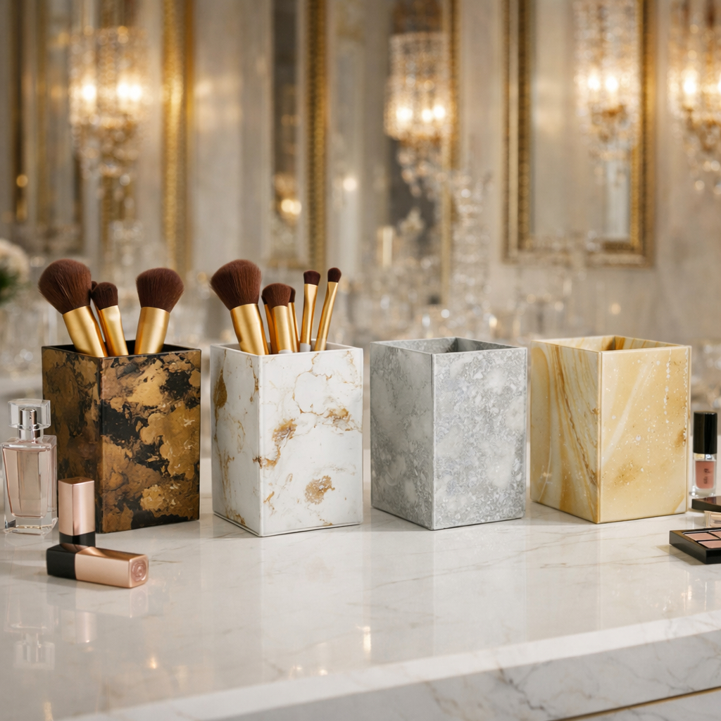 Porta treco pincéis maquiagem em vidro marmorizado várias cores super luxo 11x7cm