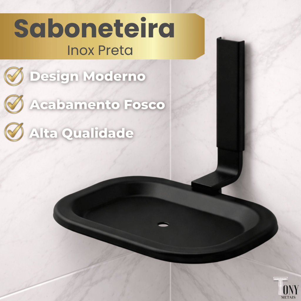 Saboneteira De Metal Para Banheiro Lavatório Stander Quadrado De Parede Preto Fosco