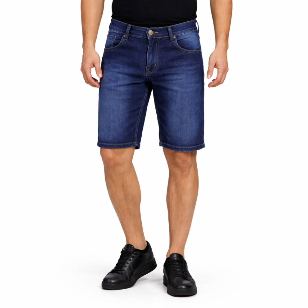 Bermuda Jeans Masculina 2 Tons Azul | Premium com Elastano | Casual Moderna Conforto