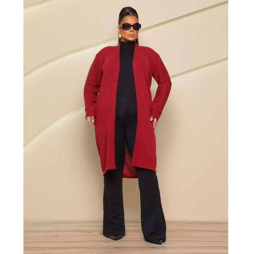Sobretudo Casaco Femenino Plus Size de Tricô