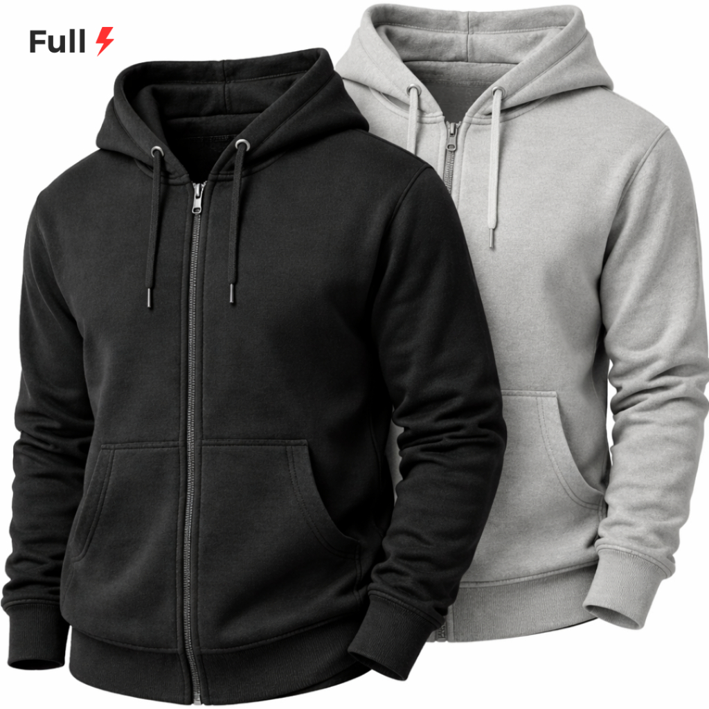 Kit 2 Moletom Ziper Jaqueta Aberto Casaco Quente Masculino Feminina HUGO JOBS Capuz Casual Inverno