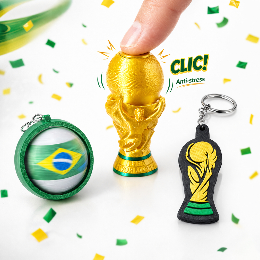 Kit Copa do Mundo Brasil Taça Anti Stress Clicker Chaveiro Giratório Seleção Brasileira Abridor Latas Chaveiro Futebol