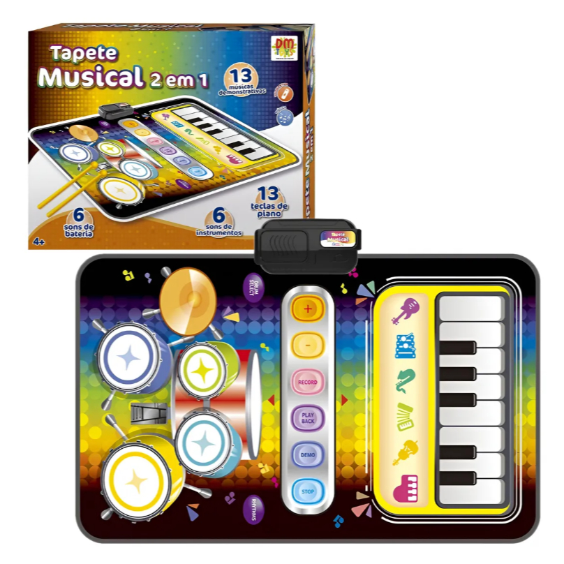 Tapete Atividades Bateria Piano Musical Bebê Infantil 2 Em 1 - Dm Toys
