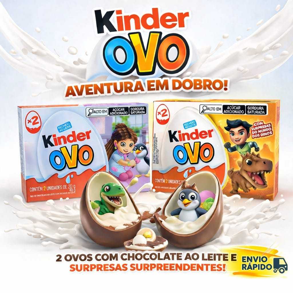 Kinder Ovo Chocolate ao Leite 20g Kit c/ 2 Ovos Surpresa Infantil Menino e Menina Original Ferrero