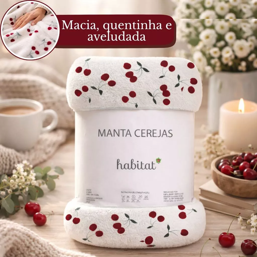 Manta Cobertor Queen Microfibra Antialérgica Soft Flanel 2,20 x 2,40 Macia Quentinha Cereja Habitat — imagem 1
