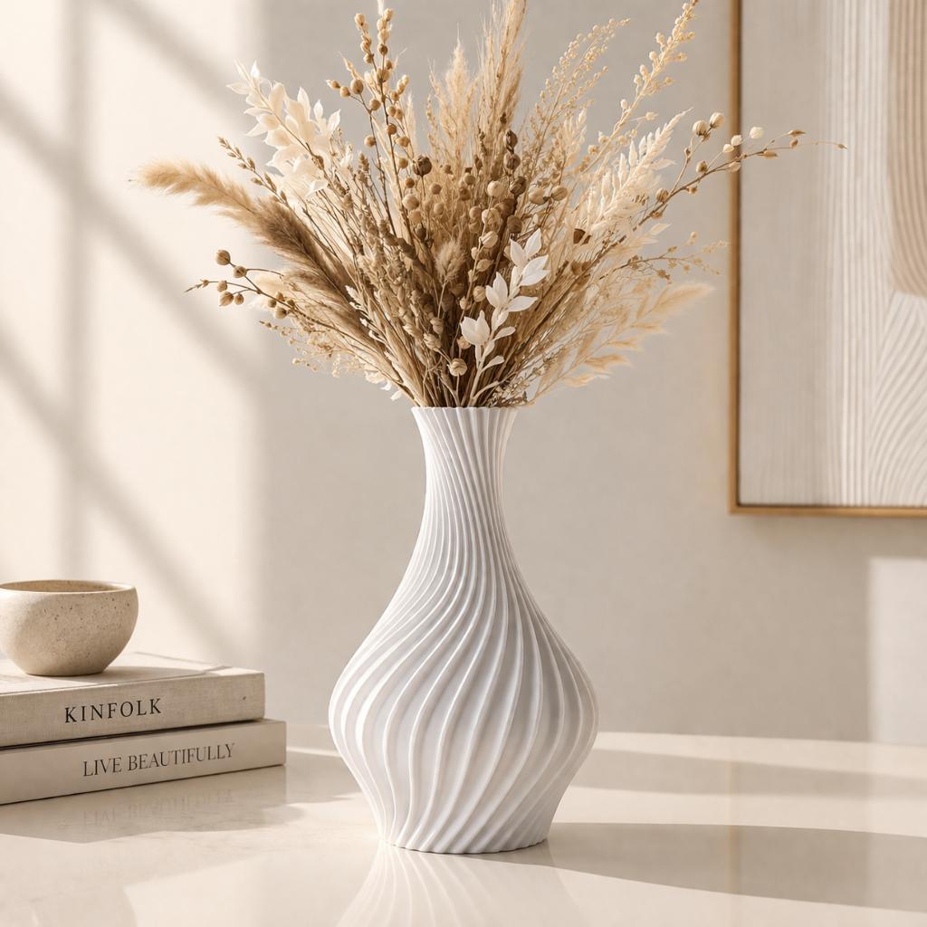 Vaso Decorativo Moderno Minimalista Textura Ondulada Elegante Decoração Sala