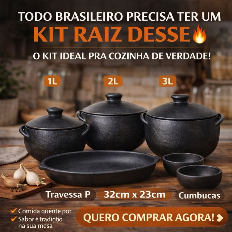 Imagem Kit Raízes – Jogo Completo de Panelas de Barro Capixaba Premium Artesanais