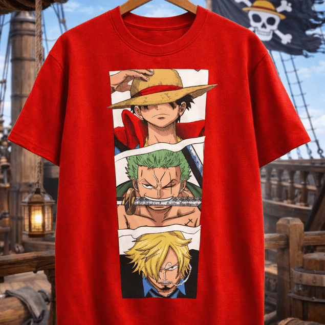 Camiseta Anime One Piece Luffy Estampa Personagens Pirata Masculina/Feminina 100% Algodão Casual Geek Streetwear