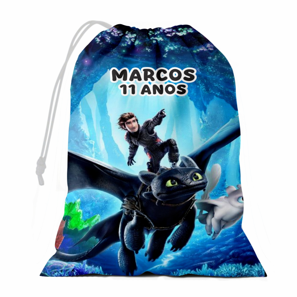 Saquinho Surpresa 15x20 Personalizado Como treinar seu Dragão Lembrancinha com Nome e Idade Aniversario Festas