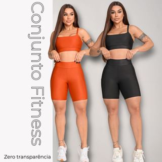 Conjunto Fitness  Feminino Short e Top com Bolso Suplex Zero Transparência Academia Treino Corrida em Oferta na Shopee