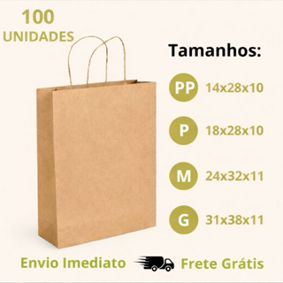 Sacola Papel Kraft 80g | Pacote c/ 100 Unidades | Escolha Seu Tamanho em Oferta na Shopee