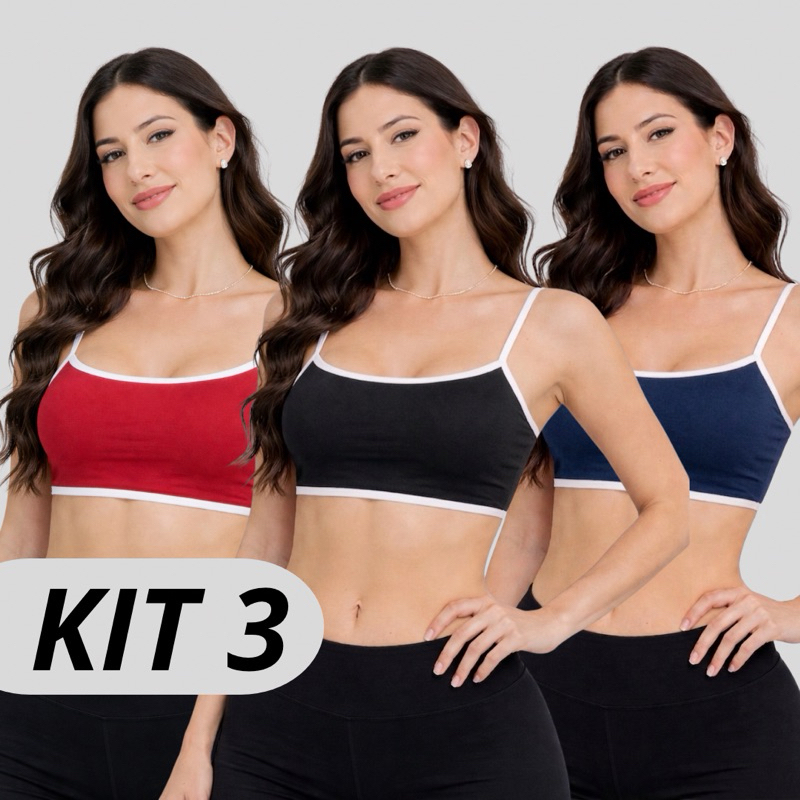 Kit 3 top bicolor costa nua moda gringa blogueirinha sem bojo