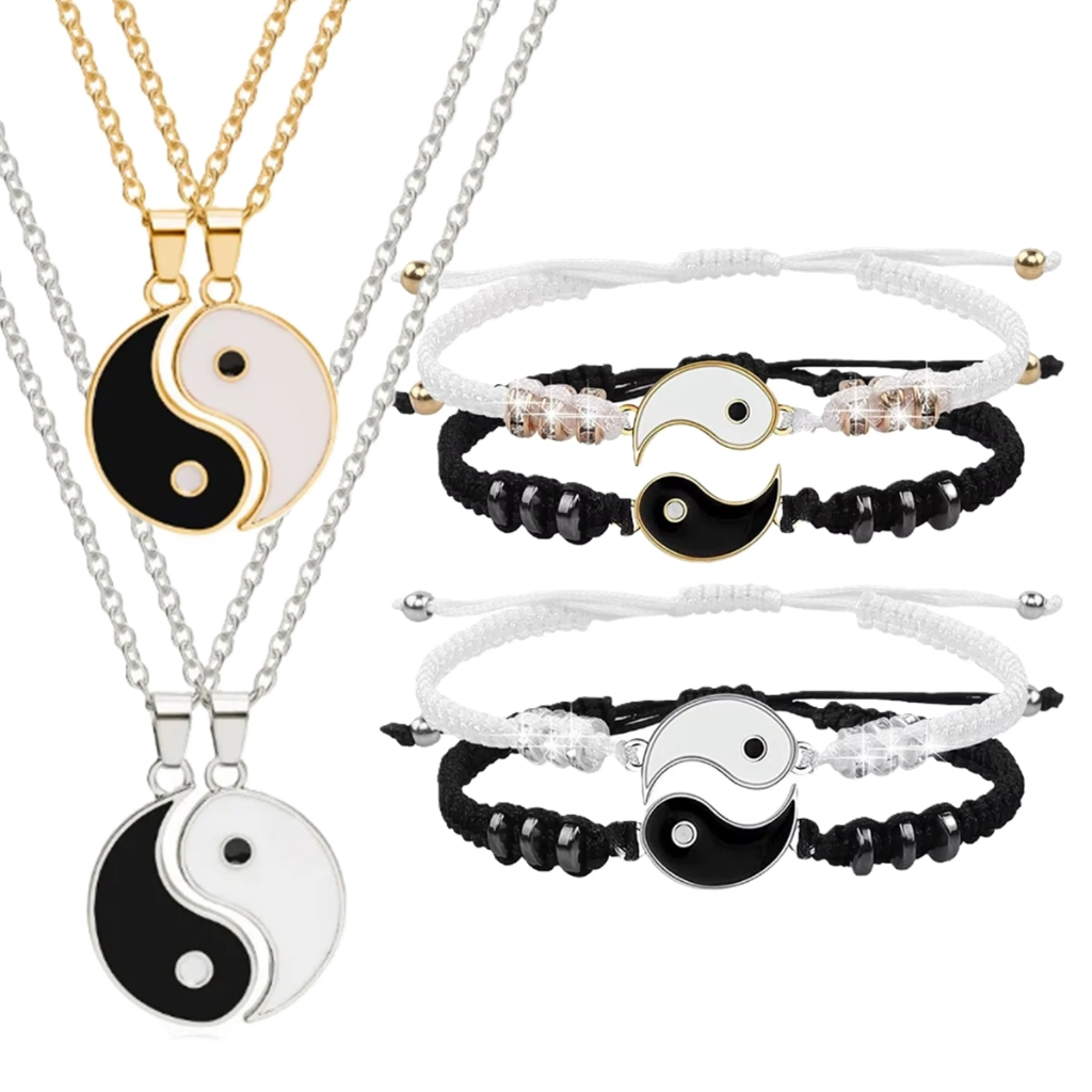 Kit Par Yin Yang - Pulseira Cordão - Unissex - Tamanho Ajustável - Amizade Casal Parceria