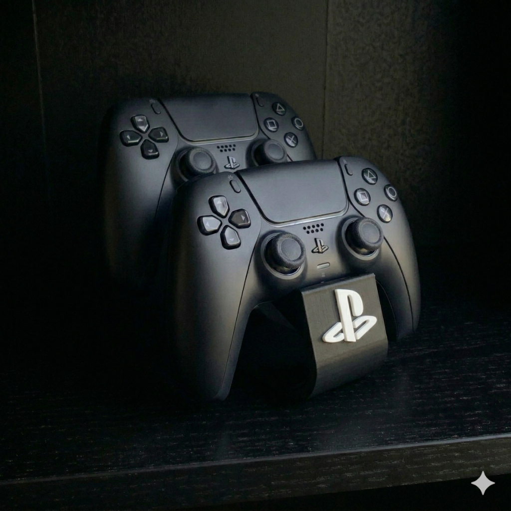 Suporte Duplo de Controle PS5 PS4 Gamer Personalizado Console PlayStation - Stand de Mesa Premium Branco e Preto