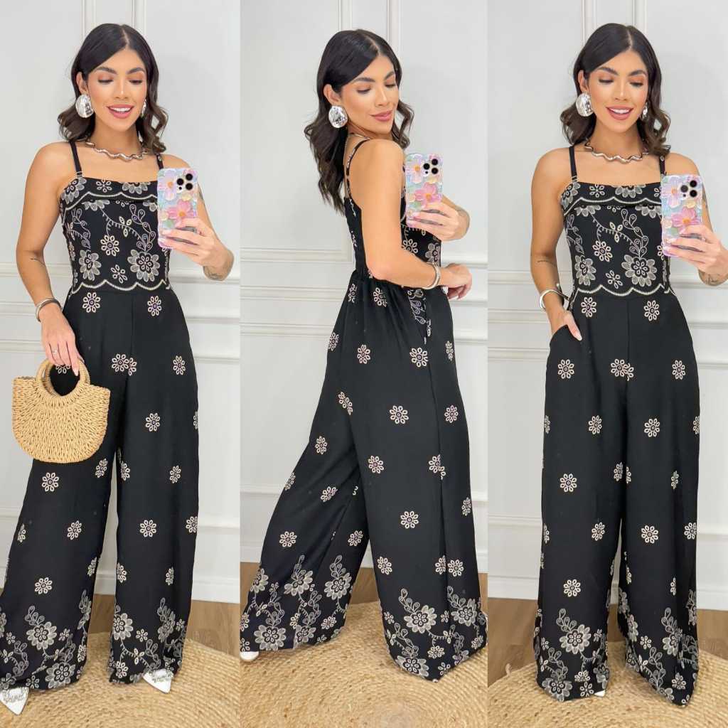 Macacão Pantalona  Feminino Duna Com Alcinha  Ajustável / Elastex Nas Costas / com Bolso / Tem forro