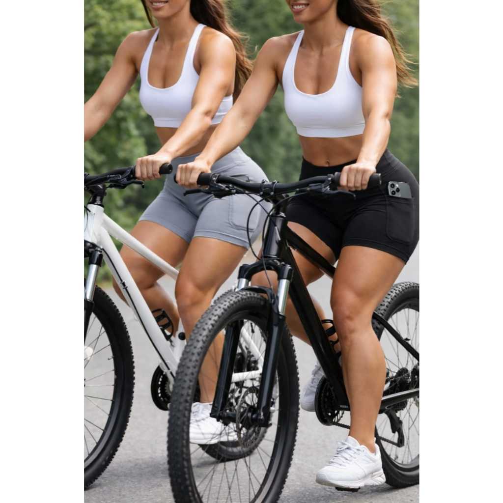 KIT 2 Bermudas Ciclista Feminina com Bolso Cintura Alta Modeladora Suplex Promoção Imperdível