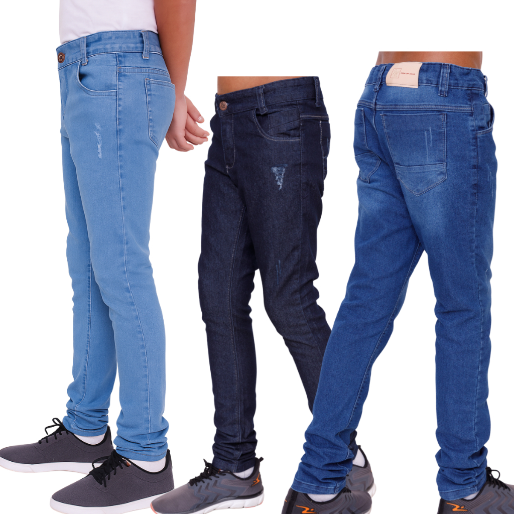 Pacote 3 Calça Jeans Masculina Menino Infantil Juvenil Tedencia