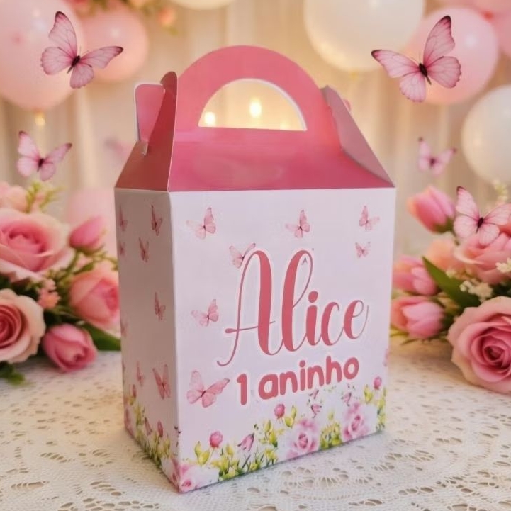 Caixa Maleta Jardim Encantado Personalizada Nome e Idade Lembrancinha Festa Infantil Borboletas