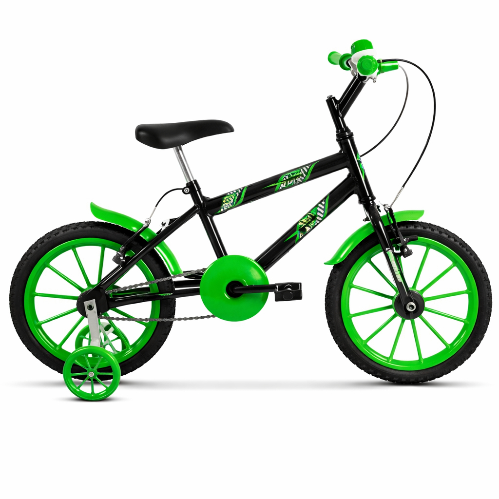 Bicicleta Infantil Ultra bike  Aro 16 Menino Preto Verde Rodinha Para Lama Buzina  Criança