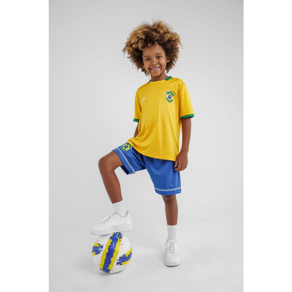 Kit Infantil Mini Craque Brasil Camiseta E Calção Braziline