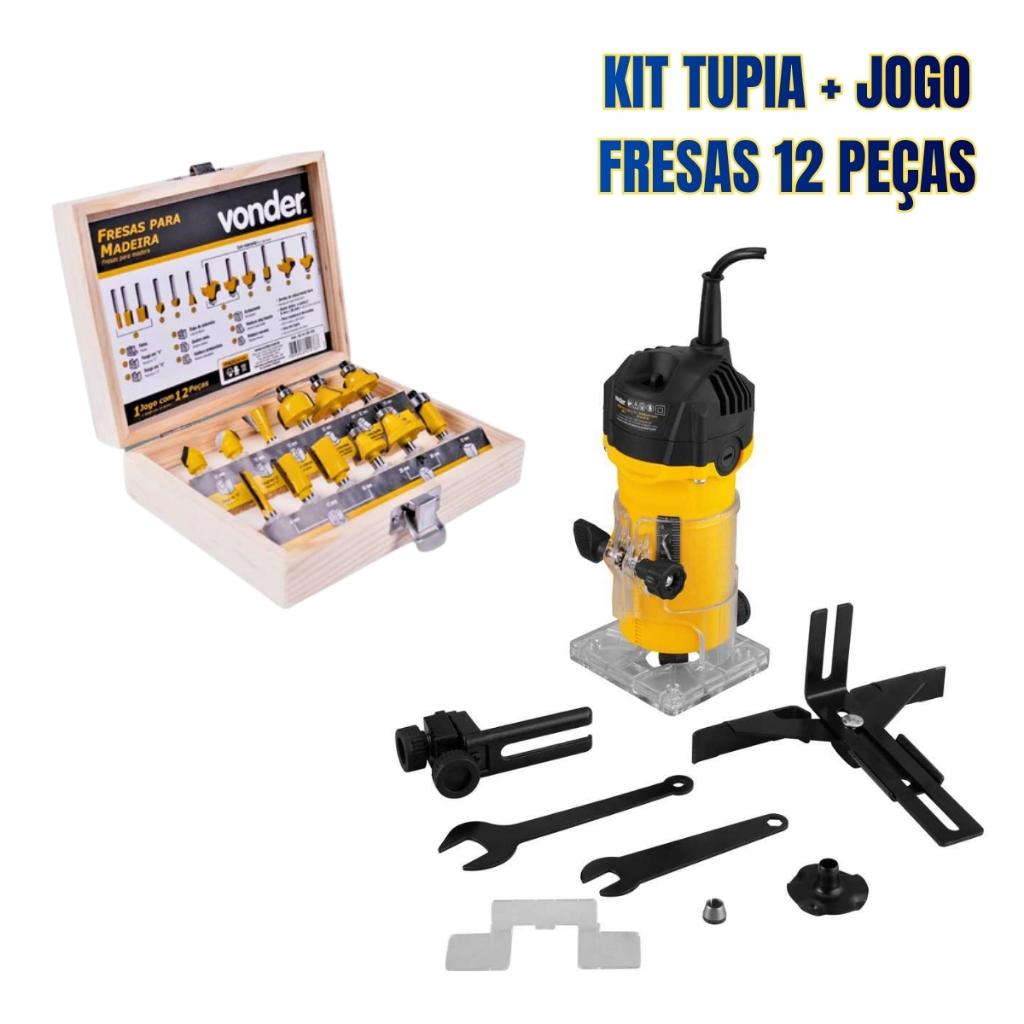 Kit Tupia Manual Elétrica 500w 6mm TLV506 110V + Jogo Fresas 12 peças Vonder