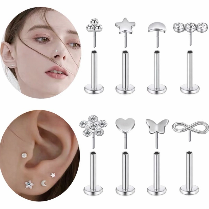 Piercing Labret pin push de plug Trágus, helix coração, estrela, lua, borboleta aço cirúrgico - 1 unidade em Oferta na Shopee