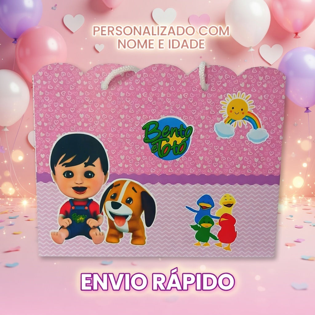 Sacolinha Surpresa Personalizada Bento e Totó Menina Rosa | Lembrancinha de Aniversário - Tam G - PEGUE E MONTE