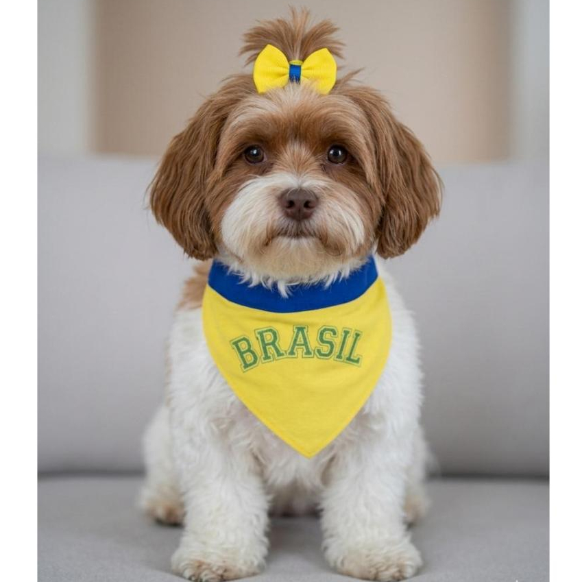 Bandana Pet e Laço Brasil Copa do mundo Formosura Pet Acessorios Pet