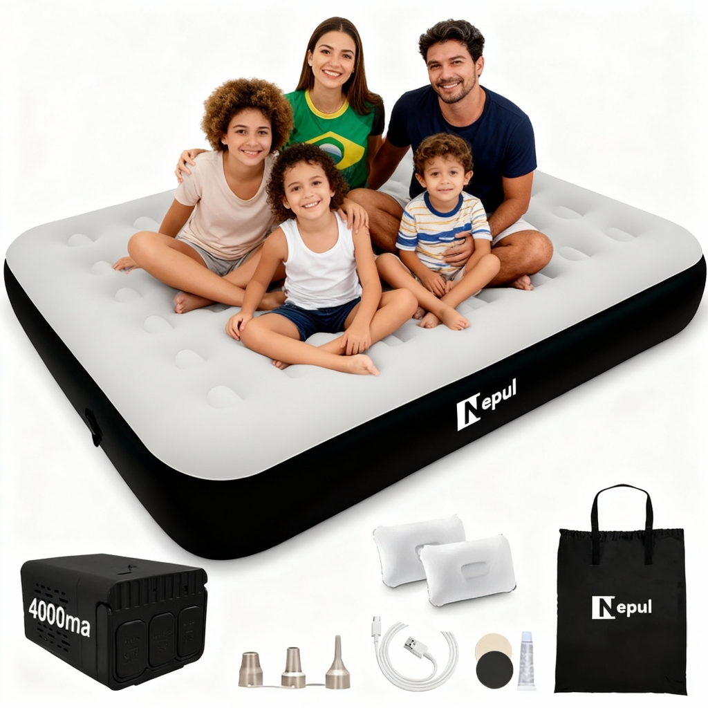 Colchão Inflável Casal Cama De Campanha Bomba Inflável Com Bateria De Lítio Integrada 195*150*25cm 4000mah 12v