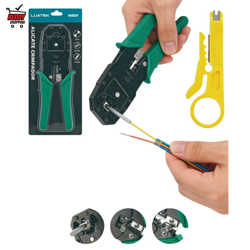 Alicate de Crimpar RJ45 RJ11 Profissional Cabo de Rede 3 em 1 Desencapador e Cortador Luatek LWJ-110 em Oferta na Shopee