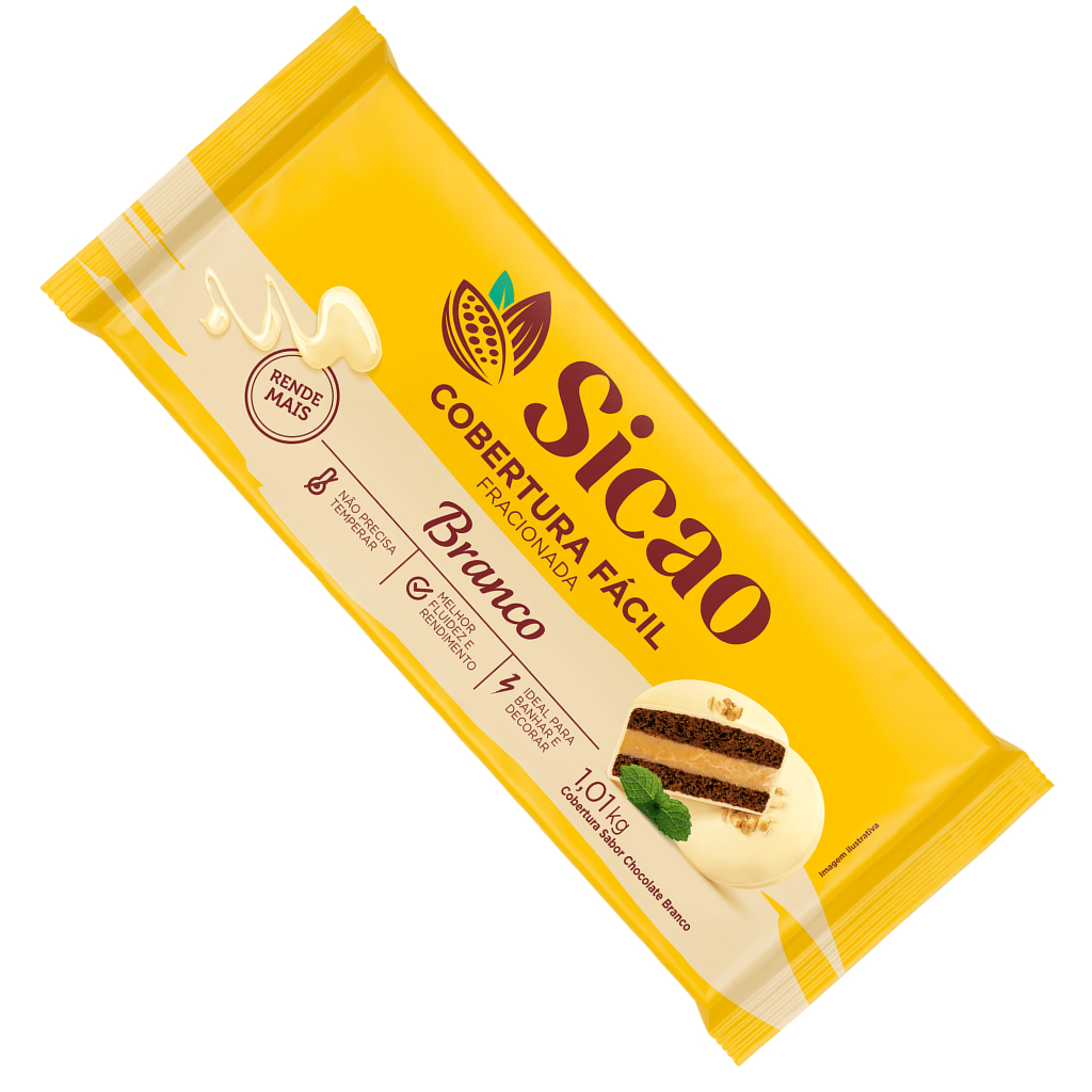 Cobertura em Barra Fracionada Sicao Fácil Sabor Chocolate Branco 1,01kg