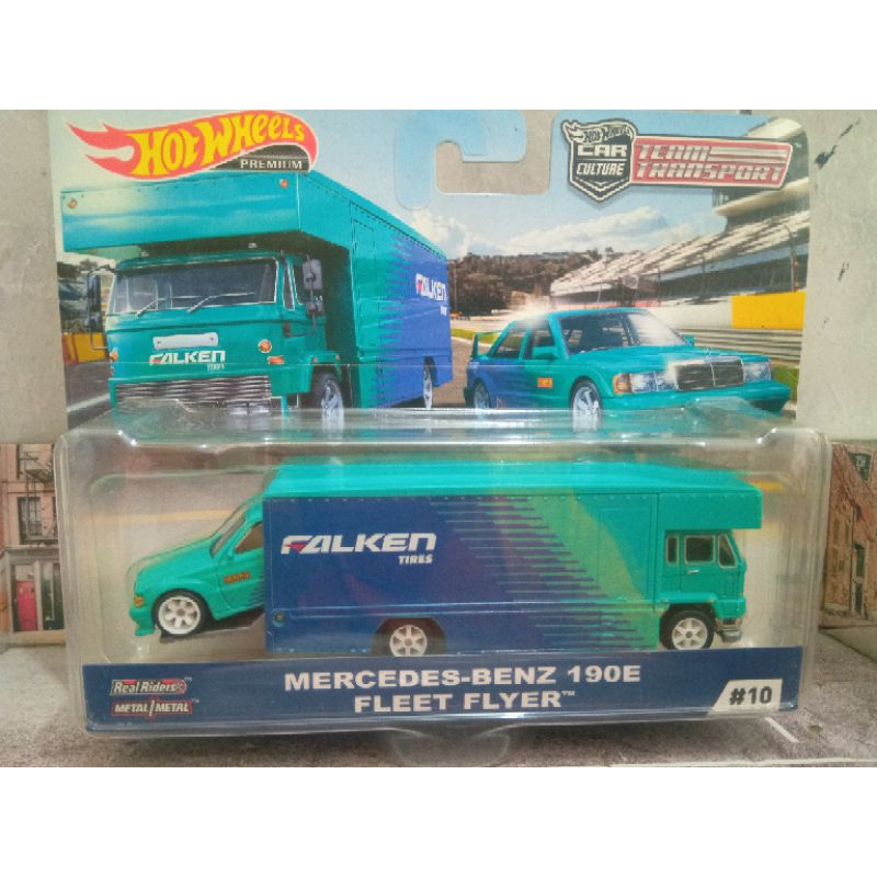 hot wheels team transport Mercedez-benz 190e/fleet flyer premium (rodas com pneu de borracha)