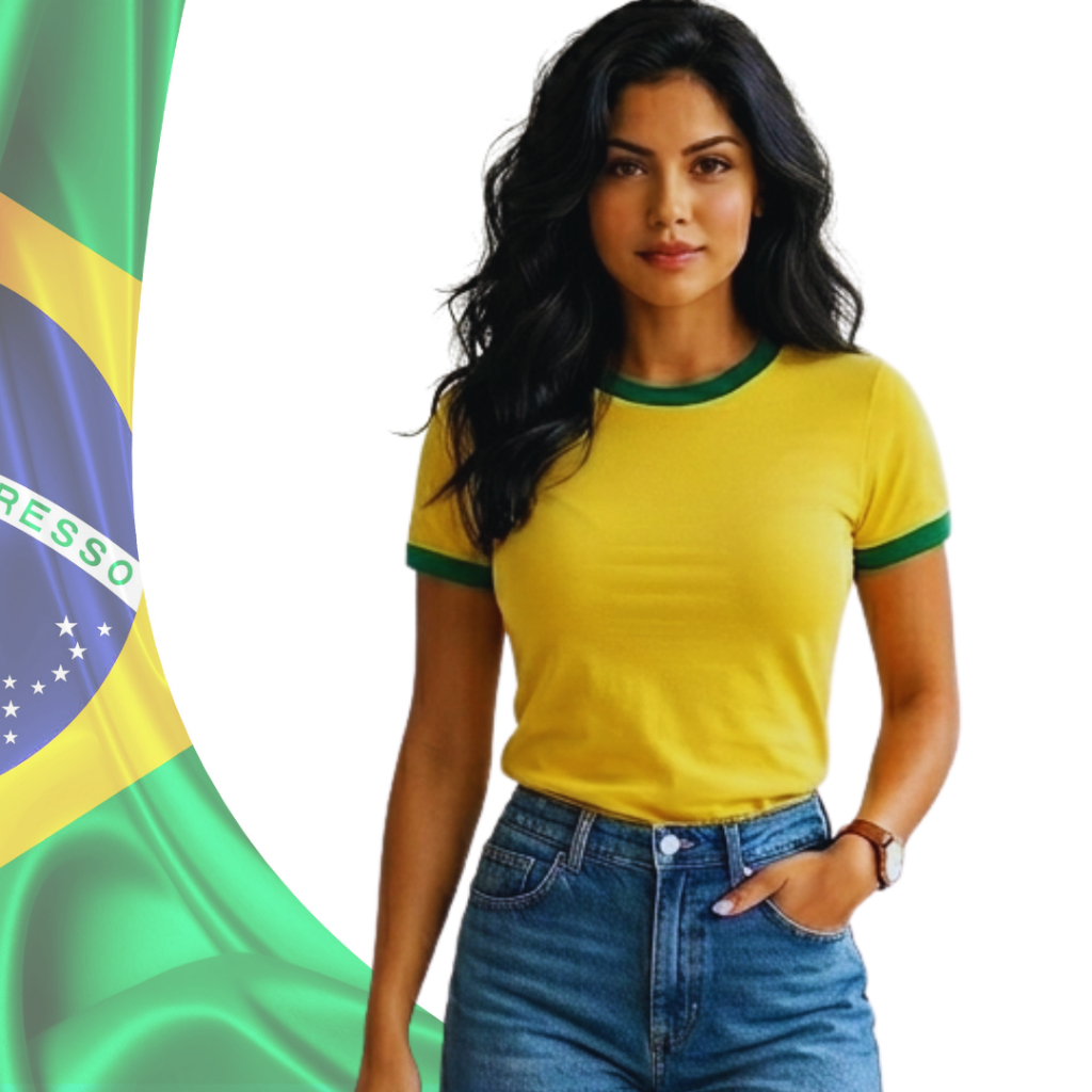 Camiseta Baby Look Feminina Amarela Dry Fit Detalhes Verde Copa do Mundo Brasil Lisa Sem Estampa