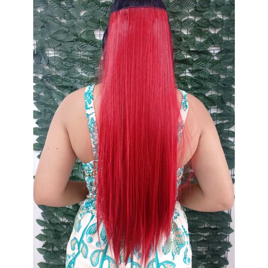 Cabelo Aplique Tela Tic Tac Bio Humano Liso 70cm Vermelho Mega Hair Promoção Mega