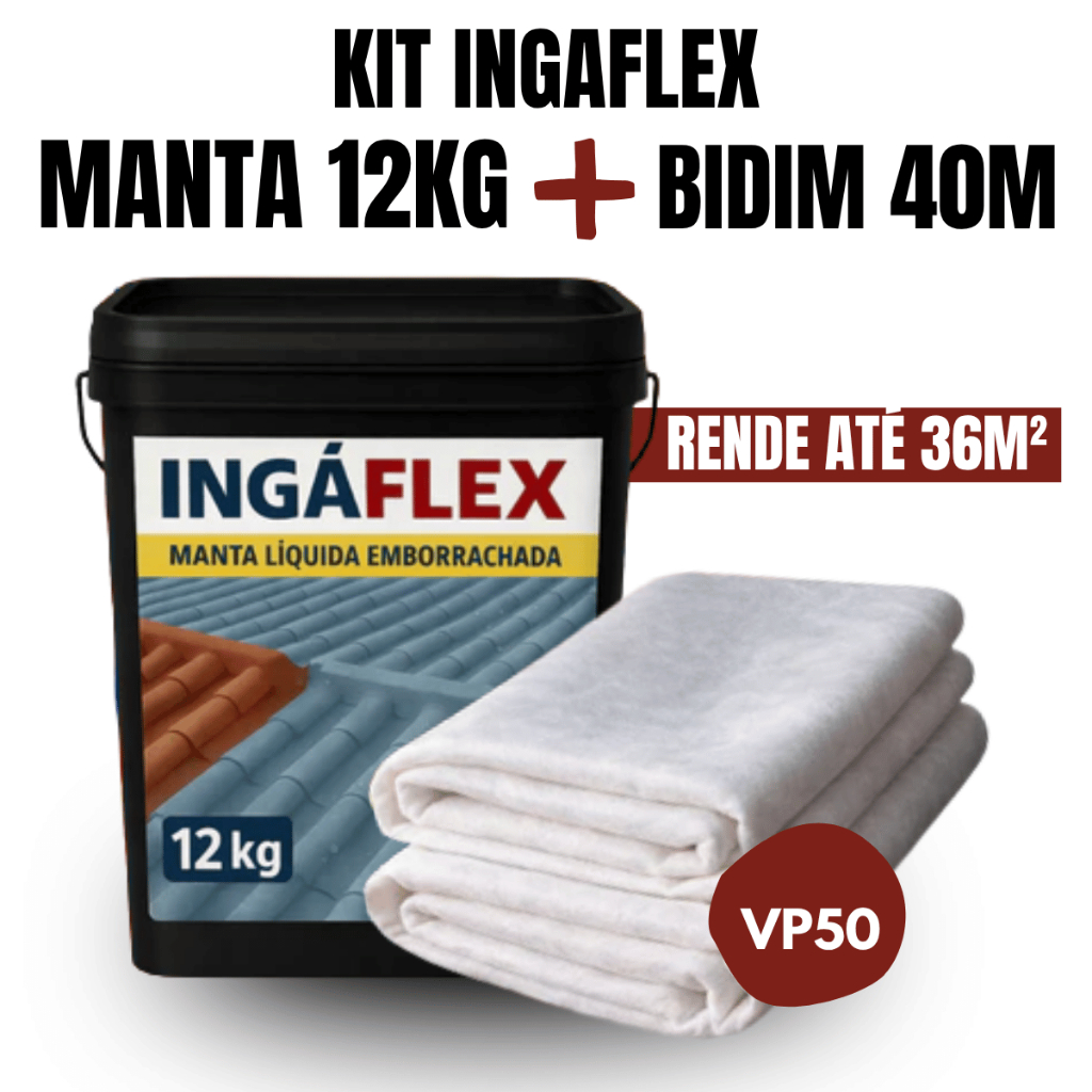 Kit Impermeabilizante Manta Líquida 12kg + Manta Bidim 40m Alta Resistência Contra Infiltração