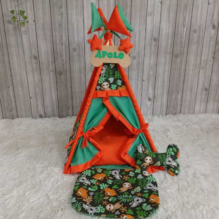 Cabana Pet Tenda Para Cães Gatos Almofada de Ossinho Plaquinha Personalizada