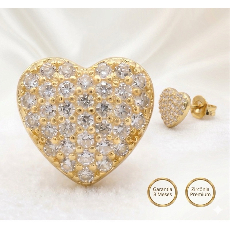 Brinco Coração Zircônia Feminino Folheado Luxo Brilhante Antialérgico Delicado Presente Romântico Garantia 3 Meses em Oferta na Shopee