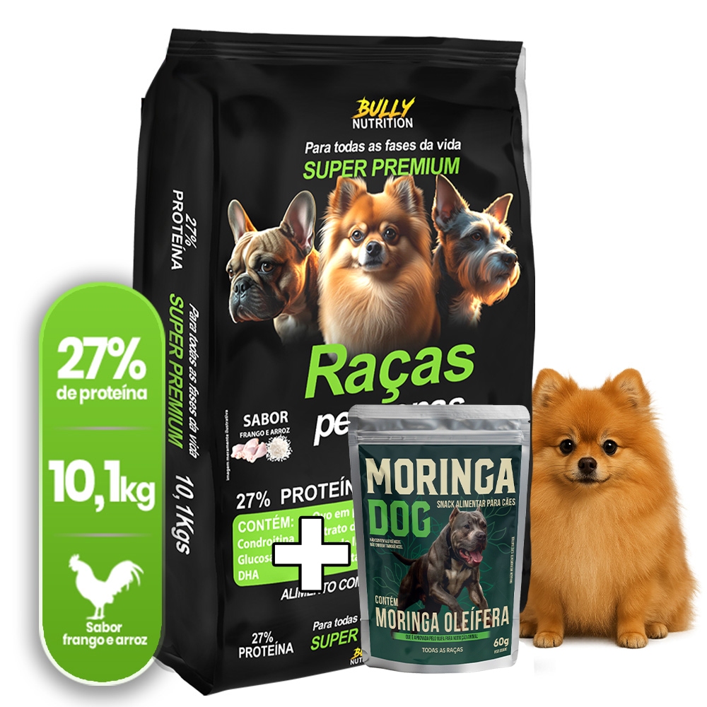 Ração Cães Raças Pequenas Spitz Alemão Bully Nutrition 10.1Kg  + Ganhe MoringaDog60g