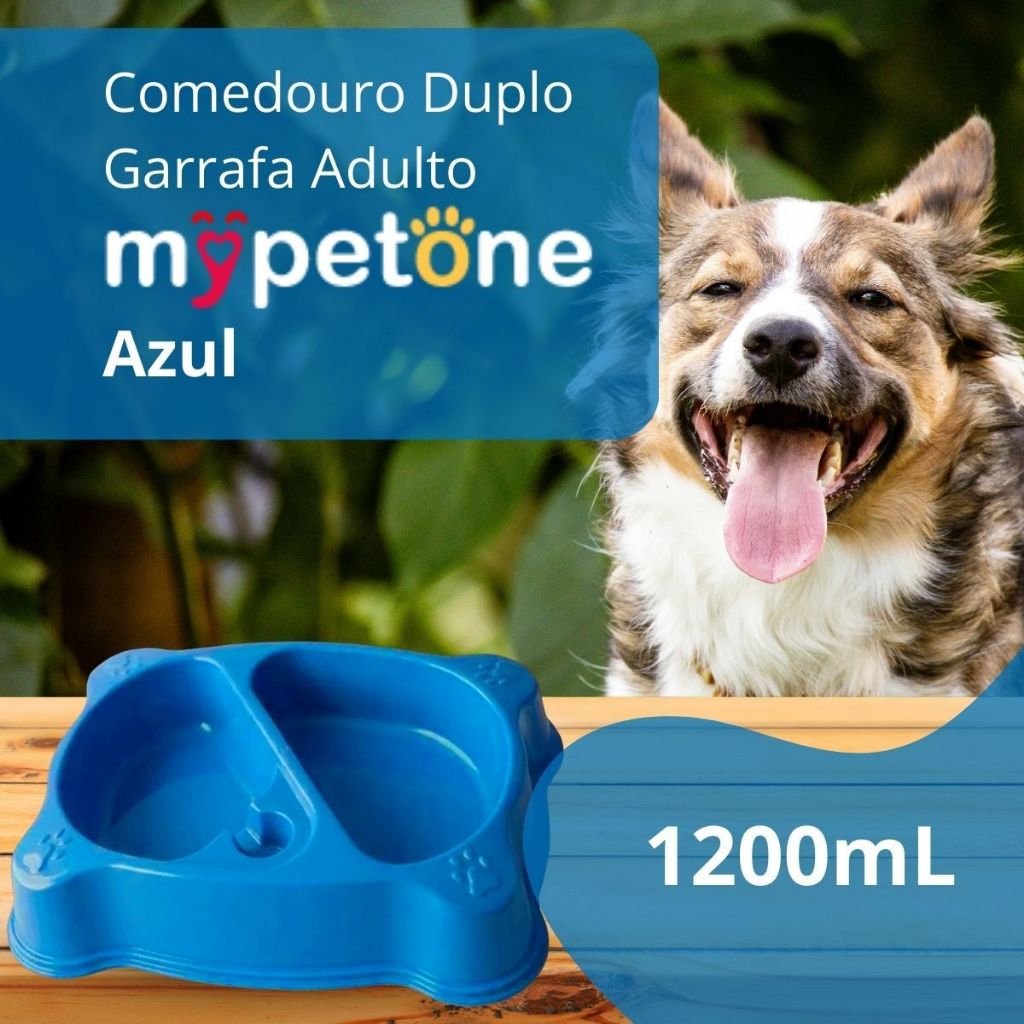 Comedouro Bebedouro Duplo Automático 1200ml Mypetone Azul Para Cachorro e Gato
